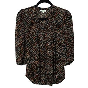 Jade Melody Tam Puff Sleeve Button Down Blouse Polka Dot‎ Striped Grid